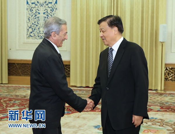 6月21日，中共中央政治局常委、中央書(shū)記處書(shū)記劉云山在北京會(huì)見(jiàn)古共中央書(shū)記處書(shū)記、國(guó)際關(guān)系部部長(zhǎng)巴拉格爾率領(lǐng)的古巴共產(chǎn)黨代表團(tuán)。新華社記者馬占成攝