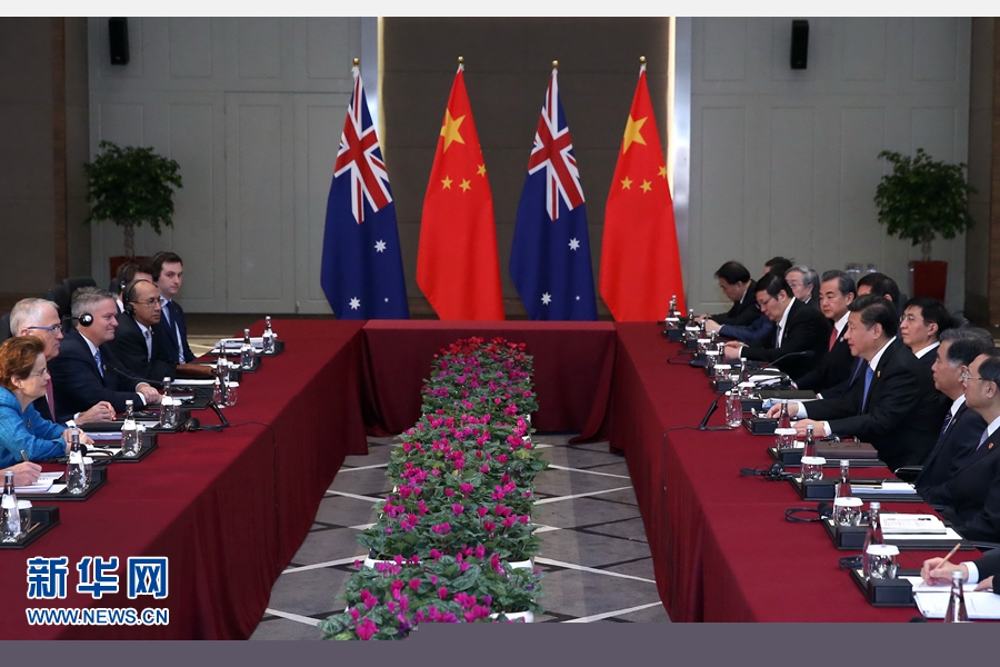 11月16日，國家主席習(xí)近平在土耳其安塔利亞會(huì)見澳大利亞總理特恩布爾。 新華社記者 龐興雷 攝