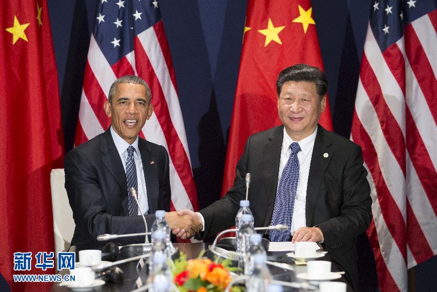 11月30日，國(guó)家主席習(xí)近平在巴黎會(huì)見(jiàn)美國(guó)總統(tǒng)奧巴馬。新華社記者黃敬文攝