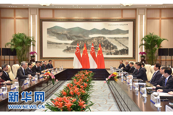 9月2日，國家主席習近平在杭州會見新加坡總理李顯龍。新華社記者張鐸攝