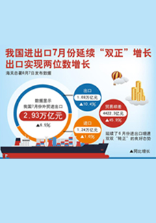 我國進(jìn)出口7月份延續(xù)&ldquo;雙正&rdquo;增長 出口實(shí)現(xiàn)兩位數(shù)增長